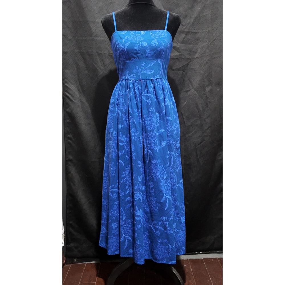 Universal Thread Blue Floral Smocked Back Midi Dress Womens XS Side Pockets